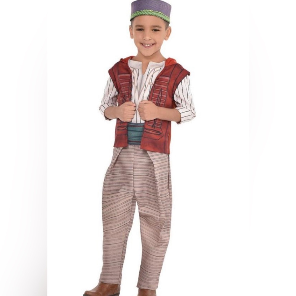 Child Aladdin Costume Disney Live Action Size 4-6 INCLUDES SMALL ABU & LAMP!!!!!